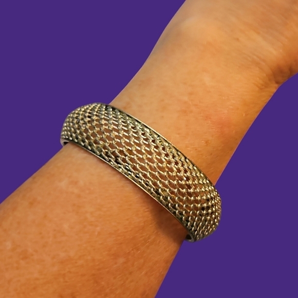 VTG Metal Mesh Industrial Cyberpunk Hip Hop Bangle Bracelet - Picture 1 of 5